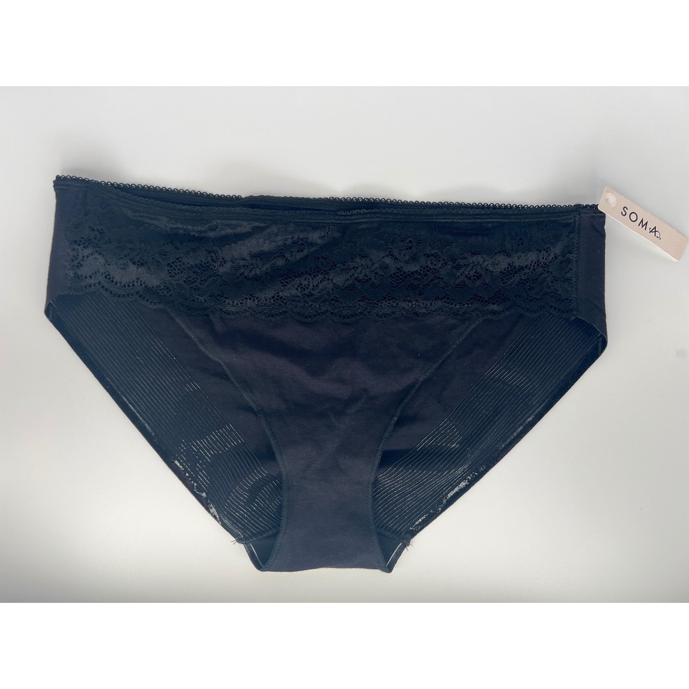 Soma Vanishing Edge Cotton Lace Hipster Panties Black XL 570033963 NEW